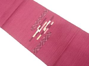 アンティーク　変わり横段に草葉模様織り出し名古屋帯（着用可）